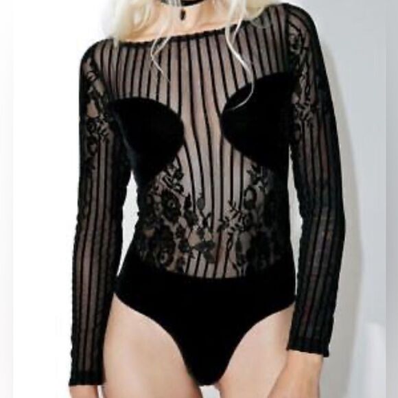 Motel Rocks Partially Sheer Black Bodysuit Size Small - Picture 1 of 14